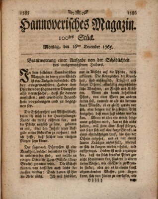 Hannoverisches Magazin (Hannoversche Anzeigen) Montag 16. Dezember 1765