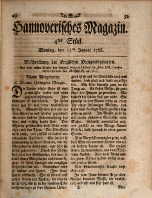 Hannoverisches Magazin (Hannoversche Anzeigen) Montag 13. Januar 1766