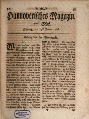 Hannoverisches Magazin (Hannoversche Anzeigen) Freitag 24. Januar 1766