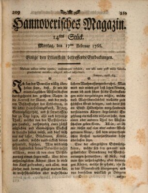 Hannoverisches Magazin (Hannoversche Anzeigen) Montag 17. Februar 1766