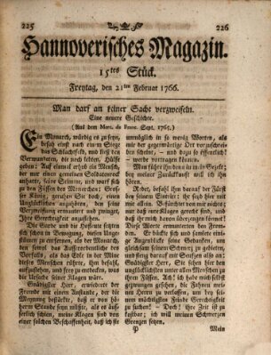 Hannoverisches Magazin (Hannoversche Anzeigen) Freitag 21. Februar 1766