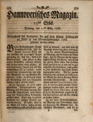 Hannoverisches Magazin (Hannoversche Anzeigen) Freitag 21. März 1766