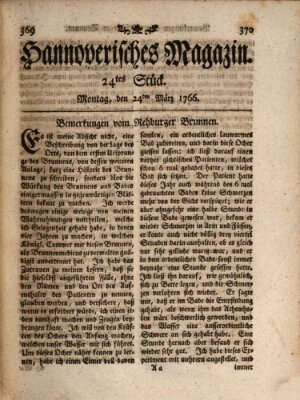 Hannoverisches Magazin (Hannoversche Anzeigen) Montag 24. März 1766