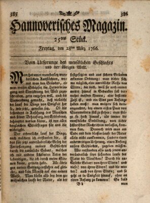 Hannoverisches Magazin (Hannoversche Anzeigen) Freitag 28. März 1766