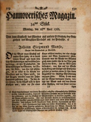 Hannoverisches Magazin (Hannoversche Anzeigen) Montag 28. April 1766