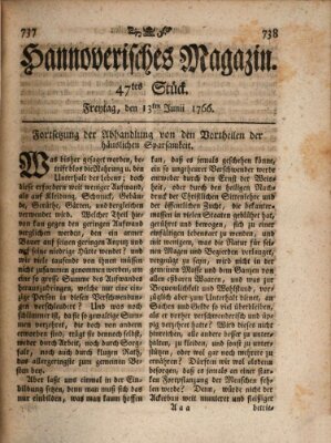 Hannoverisches Magazin (Hannoversche Anzeigen) Freitag 13. Juni 1766