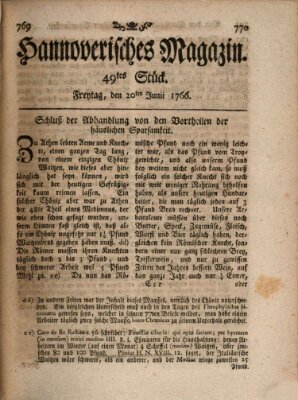 Hannoverisches Magazin (Hannoversche Anzeigen) Freitag 20. Juni 1766