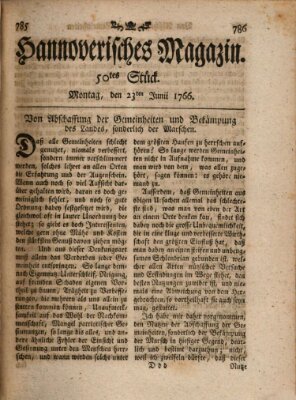 Hannoverisches Magazin (Hannoversche Anzeigen) Montag 23. Juni 1766