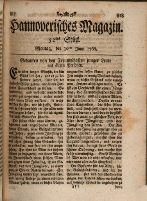 Hannoverisches Magazin (Hannoversche Anzeigen) Montag 30. Juni 1766