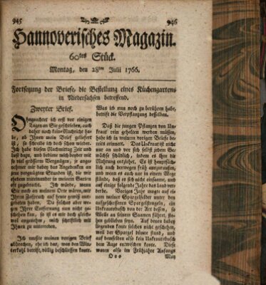 Hannoverisches Magazin (Hannoversche Anzeigen) Montag 28. Juli 1766