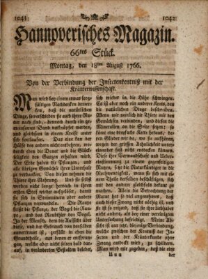 Hannoverisches Magazin (Hannoversche Anzeigen) Montag 18. August 1766