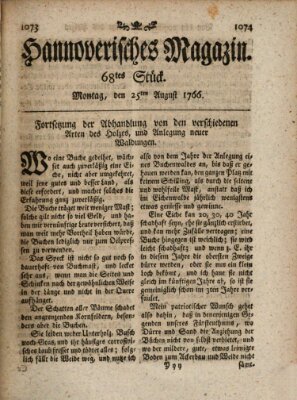 Hannoverisches Magazin (Hannoversche Anzeigen) Montag 25. August 1766