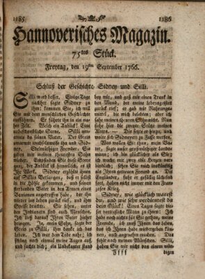 Hannoverisches Magazin (Hannoversche Anzeigen) Freitag 19. September 1766