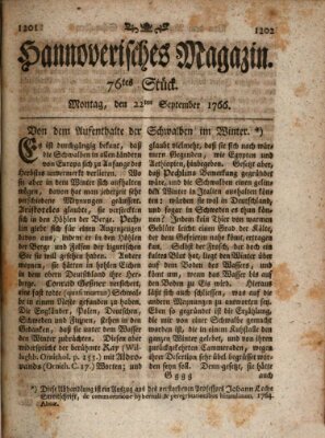 Hannoverisches Magazin (Hannoversche Anzeigen) Montag 22. September 1766