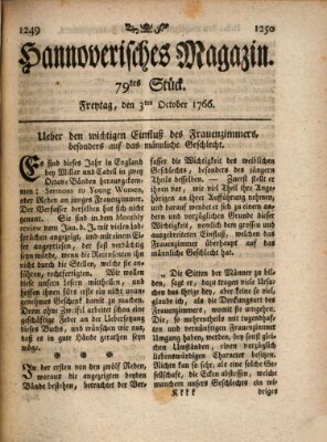 Hannoverisches Magazin (Hannoversche Anzeigen) Freitag 3. Oktober 1766