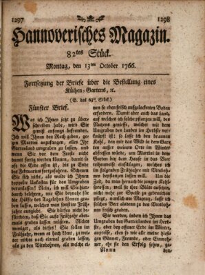 Hannoverisches Magazin (Hannoversche Anzeigen) Montag 13. Oktober 1766