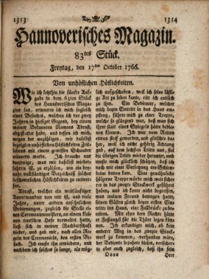 Hannoverisches Magazin (Hannoversche Anzeigen) Freitag 17. Oktober 1766