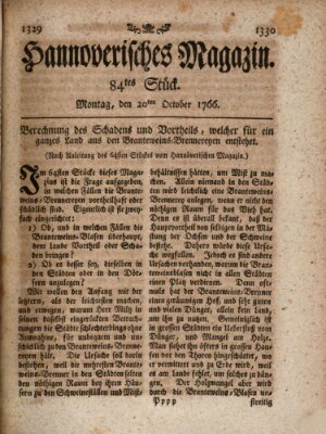 Hannoverisches Magazin (Hannoversche Anzeigen) Montag 20. Oktober 1766