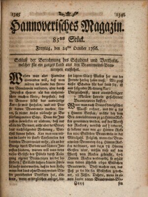 Hannoverisches Magazin (Hannoversche Anzeigen) Freitag 24. Oktober 1766