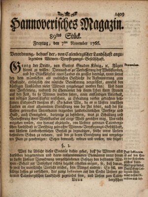 Hannoverisches Magazin (Hannoversche Anzeigen) Freitag 7. November 1766