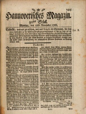 Hannoverisches Magazin (Hannoversche Anzeigen) Montag 10. November 1766