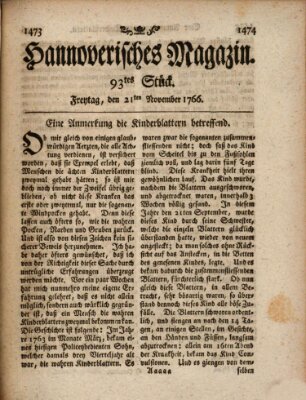 Hannoverisches Magazin (Hannoversche Anzeigen) Freitag 21. November 1766