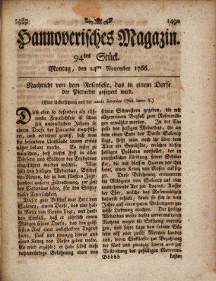 Hannoverisches Magazin (Hannoversche Anzeigen) Montag 24. November 1766