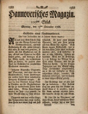 Hannoverisches Magazin (Hannoversche Anzeigen) Montag 15. Dezember 1766