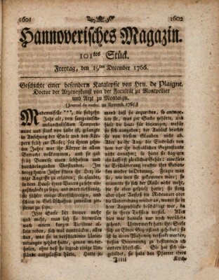 Hannoverisches Magazin (Hannoversche Anzeigen) Freitag 19. Dezember 1766