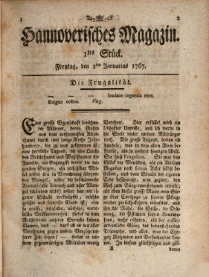 Hannoverisches Magazin (Hannoversche Anzeigen) Freitag 2. Januar 1767