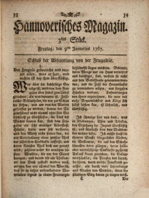 Hannoverisches Magazin (Hannoversche Anzeigen) Freitag 9. Januar 1767