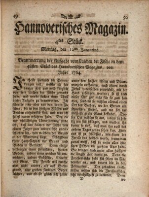 Hannoverisches Magazin (Hannoversche Anzeigen) Montag 12. Januar 1767