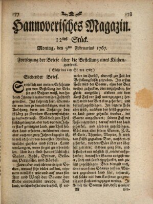 Hannoverisches Magazin (Hannoversche Anzeigen) Montag 9. Februar 1767