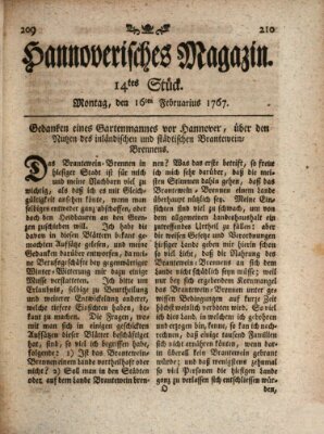 Hannoverisches Magazin (Hannoversche Anzeigen) Montag 16. Februar 1767