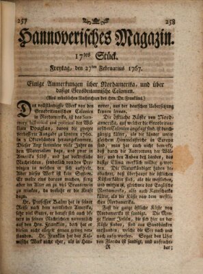 Hannoverisches Magazin (Hannoversche Anzeigen) Freitag 27. Februar 1767