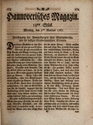 Hannoverisches Magazin (Hannoversche Anzeigen) Montag 2. März 1767