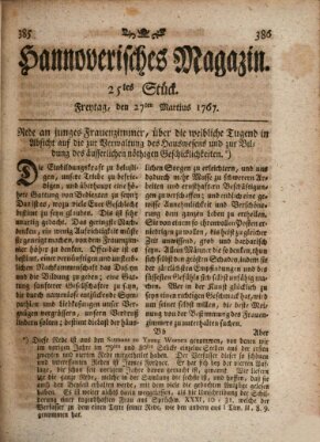 Hannoverisches Magazin (Hannoversche Anzeigen) Freitag 27. März 1767