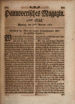 Hannoverisches Magazin (Hannoversche Anzeigen) Montag 30. März 1767