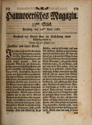 Hannoverisches Magazin (Hannoversche Anzeigen) Freitag 24. April 1767