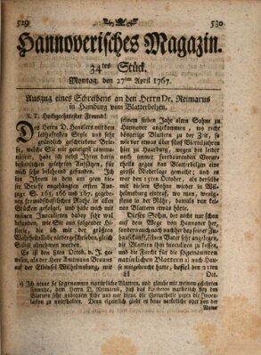 Hannoverisches Magazin (Hannoversche Anzeigen) Montag 27. April 1767