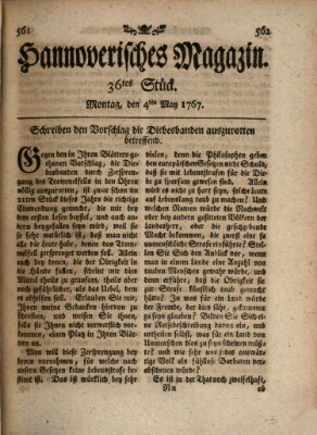 Hannoverisches Magazin (Hannoversche Anzeigen) Montag 4. Mai 1767