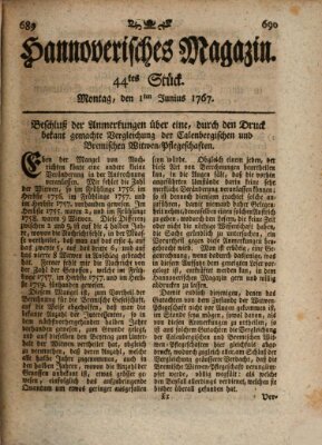 Hannoverisches Magazin (Hannoversche Anzeigen) Montag 1. Juni 1767