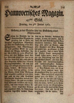 Hannoverisches Magazin (Hannoversche Anzeigen) Freitag 5. Juni 1767