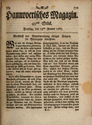 Hannoverisches Magazin (Hannoversche Anzeigen) Freitag 19. Juni 1767