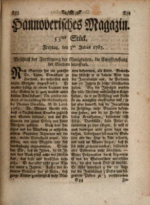 Hannoverisches Magazin (Hannoversche Anzeigen) Freitag 3. Juli 1767