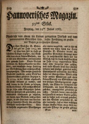 Hannoverisches Magazin (Hannoversche Anzeigen) Freitag 24. Juli 1767