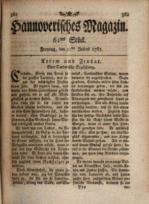 Hannoverisches Magazin (Hannoversche Anzeigen) Freitag 31. Juli 1767