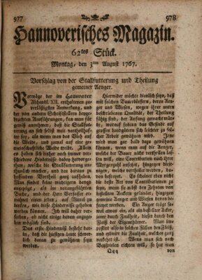 Hannoverisches Magazin (Hannoversche Anzeigen) Montag 3. August 1767