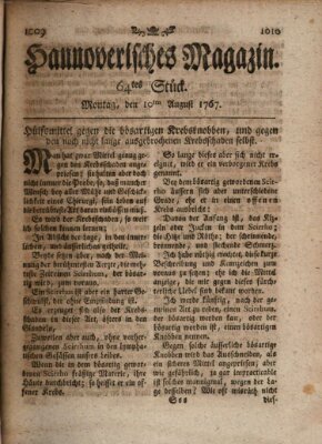 Hannoverisches Magazin (Hannoversche Anzeigen) Montag 10. August 1767