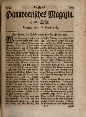 Hannoverisches Magazin (Hannoversche Anzeigen) Freitag 21. August 1767